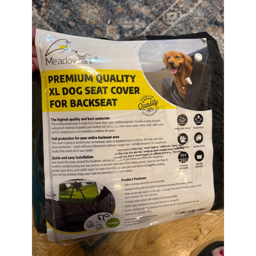 Meadowlark XL Dog Seat Cover for Backseat Waterproof Heavy Duty Quilted Black